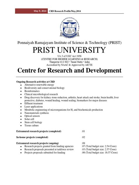 Prist Research Profilemay2014pdf Science Technology Engineering