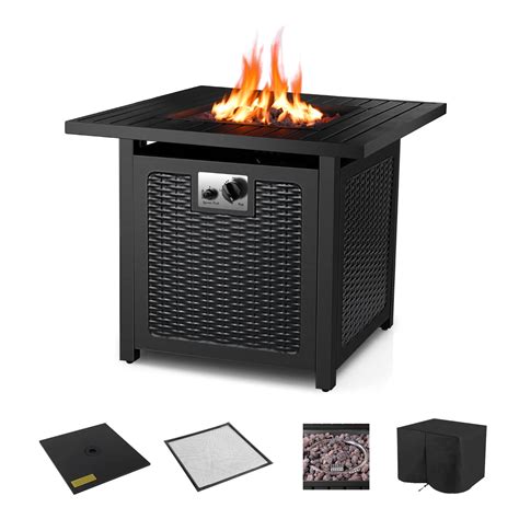 Yaheetech 43 In Outdoor Propane Fire Pit 50 000 Btu Gas Fire Pit Table With Glass Tabletop