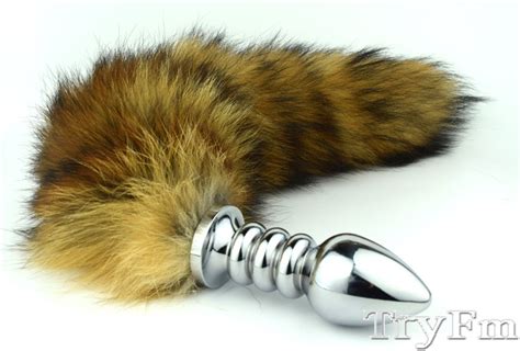 natural red fox tail with stainless steel silver spiral plug tryfm