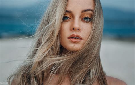 Women Face Evgeny Freyer Blue Eyes Blonde Portrait Polina Grents