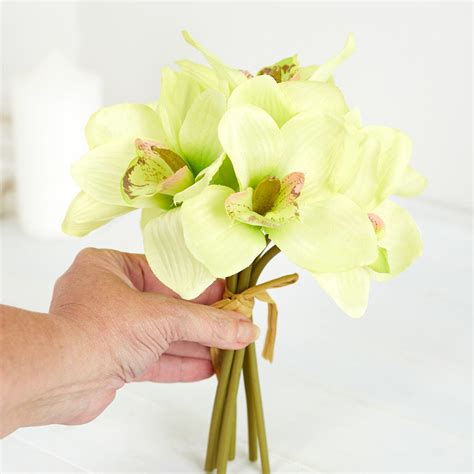 Light Green Artificial Cymbidium Orchid Bundle Bushes And Bouquets Floral Supplies Craft