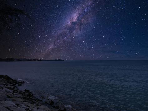 Amazing Starry Sky With Milky Way Galaxy Over Sea At Night · Free Stock