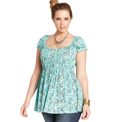American Rag Plus Size Shortsleeve Printed Babydoll Top In Blue Lyst