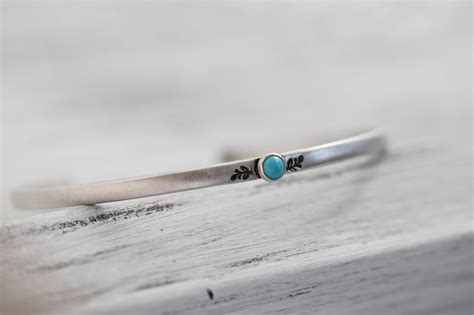 Thin Sterling Silver Turquoise Cuff Bracelet Silver Turquoise Etsy