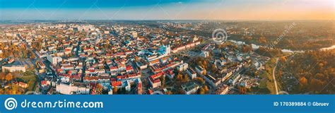 Grodno Belarus Aerial Bird`s Eye View Of Hrodna Cityscape Skyline