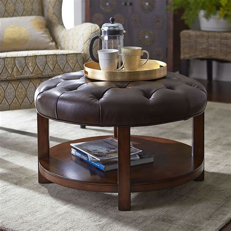 Incorporate stunning sillhouettes of coffee tables ottoman & complete your dream home! Liard Tobacco Brown Round Cocktail Ottoman | Storage ...
