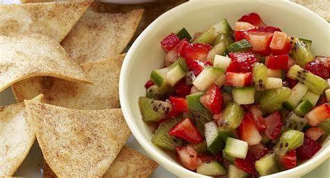 Sour cream, optional, for garnish. Cool Strawberry Salsa with Cinnamon Tortilla Chips | Mountain Valley Living