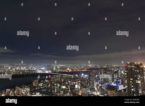 Osaka City In Japan Cityscape At Night View Stock Photo Alamy