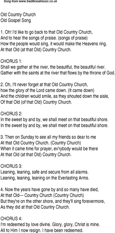 Old Country Church Christian Gospel Song Lyrics And Chords