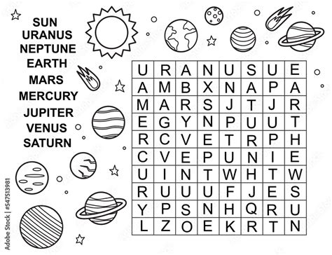 Space Word Search Find Words In A Table Educational Crossword Game