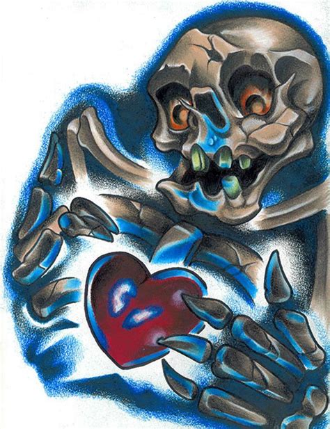 Heart Broke By Corey Smola Skeleton New School Tattoo Canvas Art Print