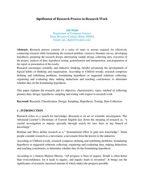 Pdf Significance Of Research Process In Research Work