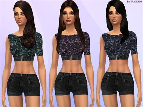 Puresims Casual One Shoulder Outfit Sims 4 Clothing Sims 4 Clothing
