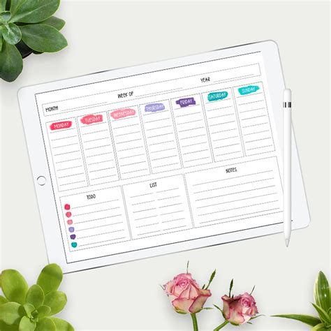 Weekly Calendar Template - iPad Lettering