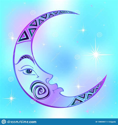 Moon Month Ancient Astrological Symbol Engraving Boho Style Ethnic