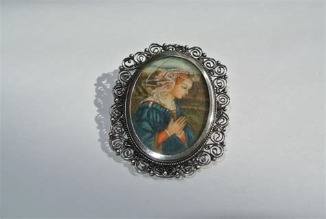 Hand Painted Portrait Pin 800 Silver Antique Pendant Brooch From
