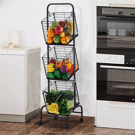 3 tier wire detachable market fruit vegetables basket storage stand metal hanging basket stand