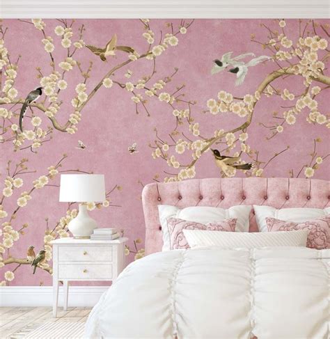 Chinoiserie Blooms Wallpaper Vintage Chinoiserie Wall Paper Etsy