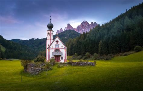 Wallpaper Forest Mountains Valley Italy Church Chapel Italy The