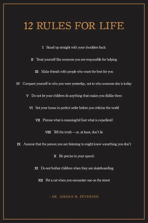 The Twelve Rules For Life Written In Gold And Black