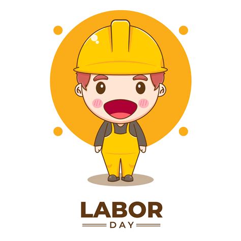 Cute Engineer Celebrating Labor Day Vector Chibi Character Isolated