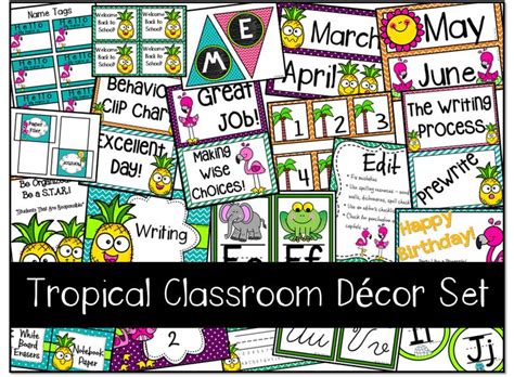 Tropical Themed Classroom Decor Kit Pineapples And Flamingos