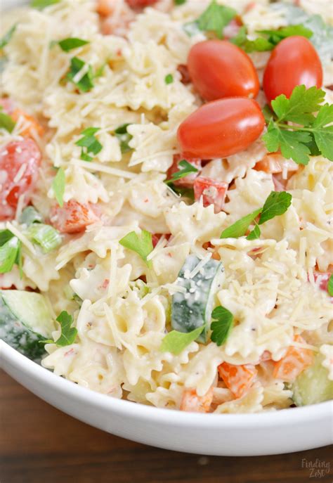 Supreme pizza cold pasta salad myhmy heavenly recipes. Creamy Bowtie Pasta Salad - Finding Zest