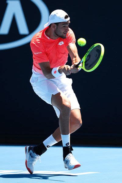 Ultimate tennis showdown, final stage. Day 1: Matteo Berrettini of Italy plays a backhand in his ...
