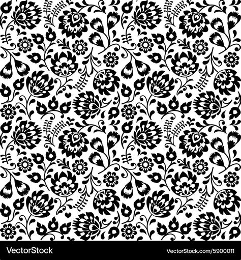 Seamless Polish Folk Art Black Floral Pattern Vector Image