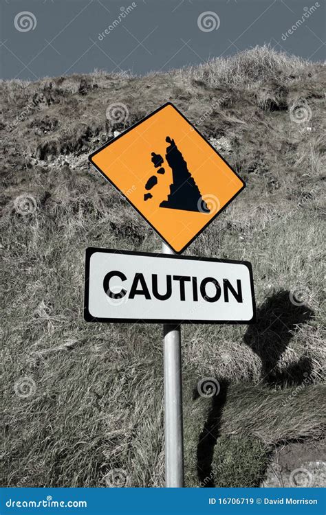 Landslide Caution And Warning Road Sign Stock Image Image Of Peak