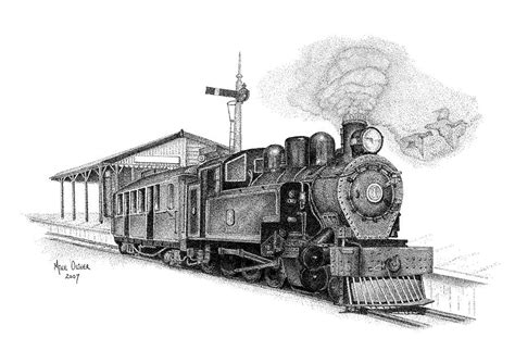 Steam Train Drawing Pointillism Drawing By Mike Oliver