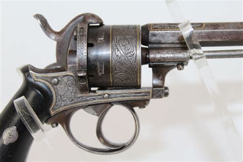 Engraved Belgian Lefaucheux Pinfire Revolver Antique Firearms 011