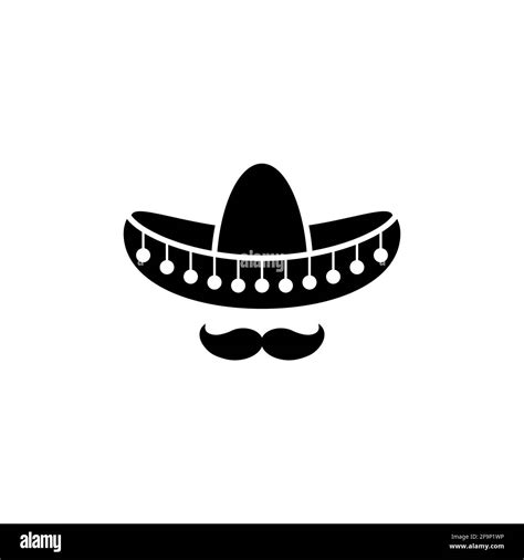 Sombrero Mexican Hat With Mustache Black Icon Flat Logo Isolated On