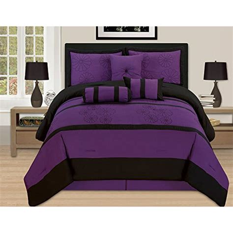 7 Pieces Luxury Embroidery King Comforter Set Purple Bed In A Bag