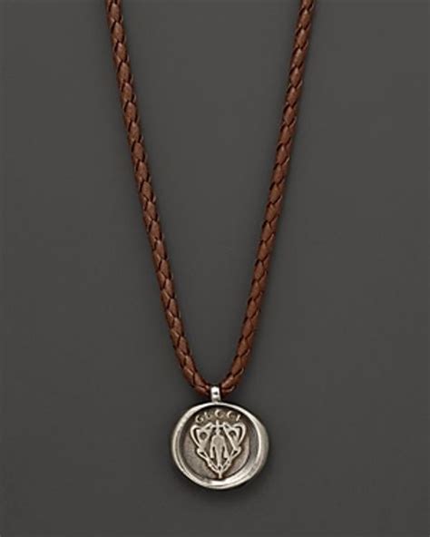 Gucci Silver And Leather Large Crest Necklace 195 In Silver For Men No