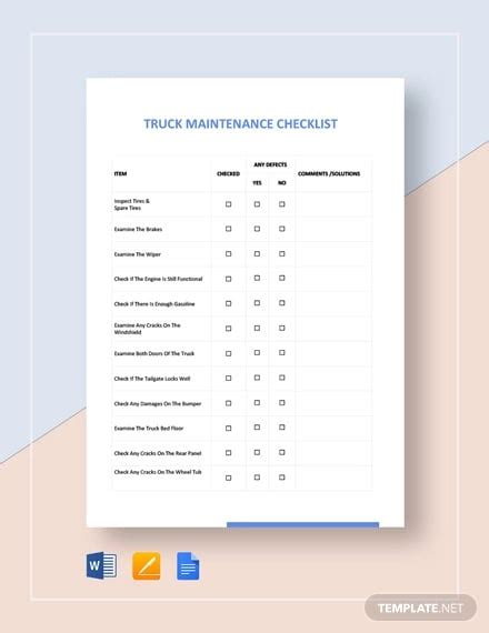 Equipment Preventive Maintenance Checklist Template Excel