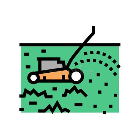 Grass Cutting With Lawn Mower Line Icon Vector Illustration Stock