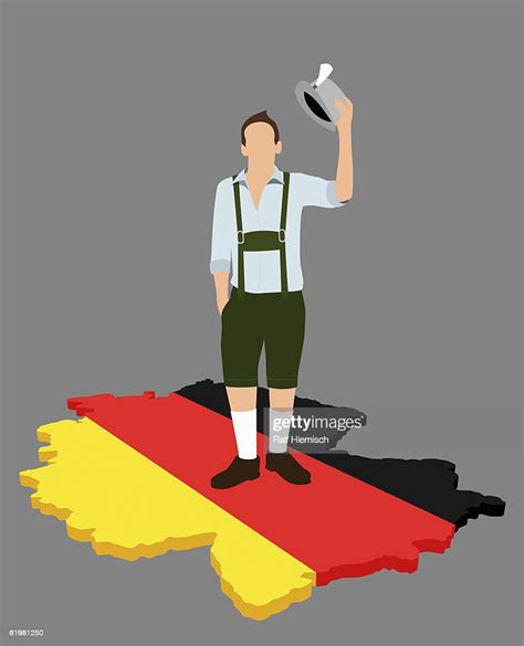 Stereotypical German Man Standing On A German Flag In The Shape Of