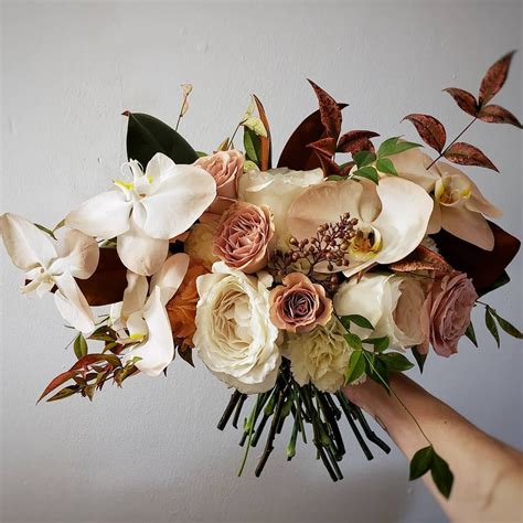 Fall Wedding Bouquet Orchids Nandina Miyuki Garden Roses Cappuccino