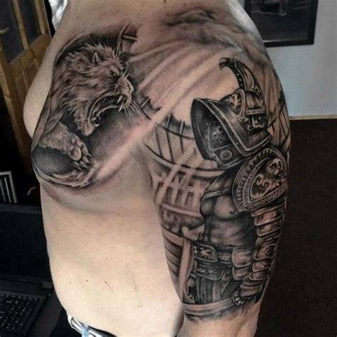 Grey ink celtic armor tattoo on shoulder. Top 51 Gladiator Tattoo Ideas - [2021 Inspiration Guide ...