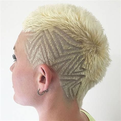 Platinum Mohawk With Geometric Designs Mohawk Hairstyles Hair Tattoo