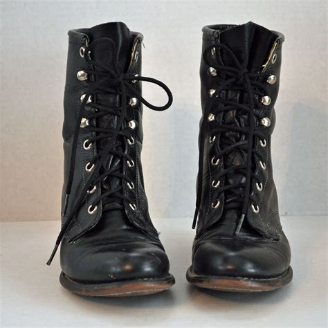 80s Vintage Lace Up Ankle Boots Distressed Black Leather