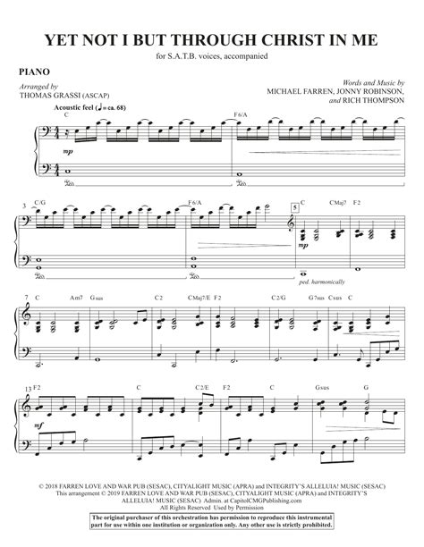 Yet Not I But Through Christ In Me Arr Thomas Grassi Piano Sheet
