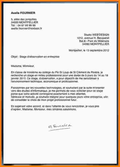 exemple lettre stage d'observation - Les lettres types