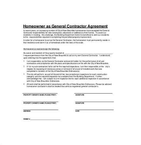 General Contractor Contract Template Tutoreorg Master Of Documents