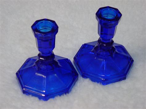Vintage Pair Of Cobalt Blue Glass Candle Holders