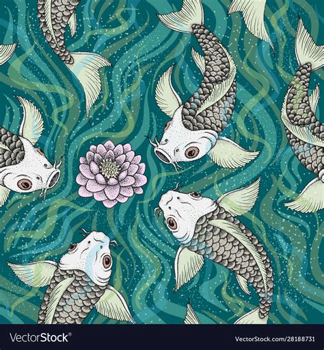 seamless pattern with traditional japanese carp vector image