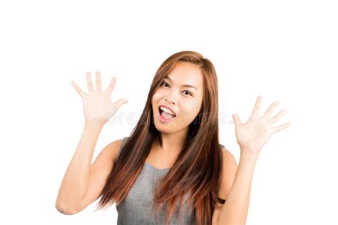 Two Hand Wave Asian Girl Greeting Friends Half Stock Photo Image Of