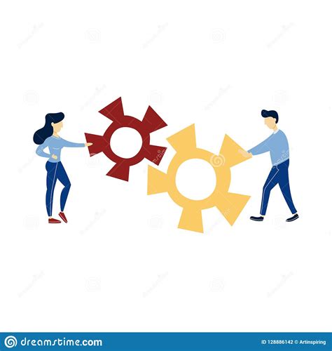 People Holding Gear Cog And Work In Team Stock Vector Illustration