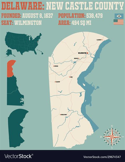Map New Castle County In Delaware Royalty Free Vector Image